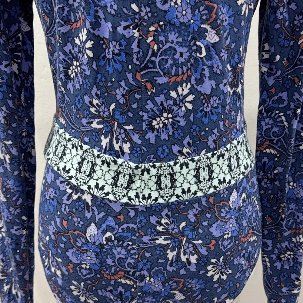 Free People Floral Deep V-Neck Bodysuit - Blue and White